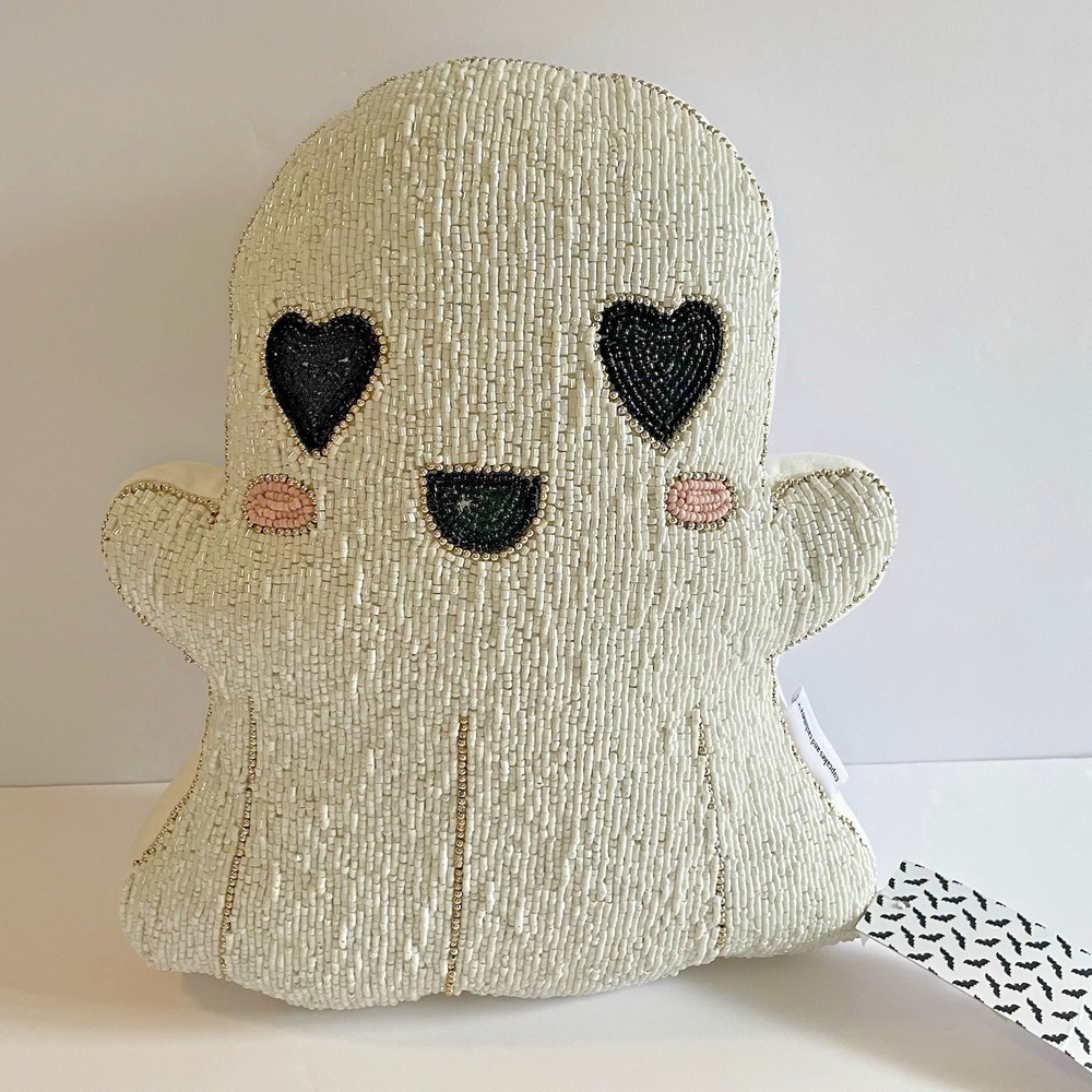 Cupcakes‎ and Cashmere Beaded Ghost Halloween Pillow Heart Eyes